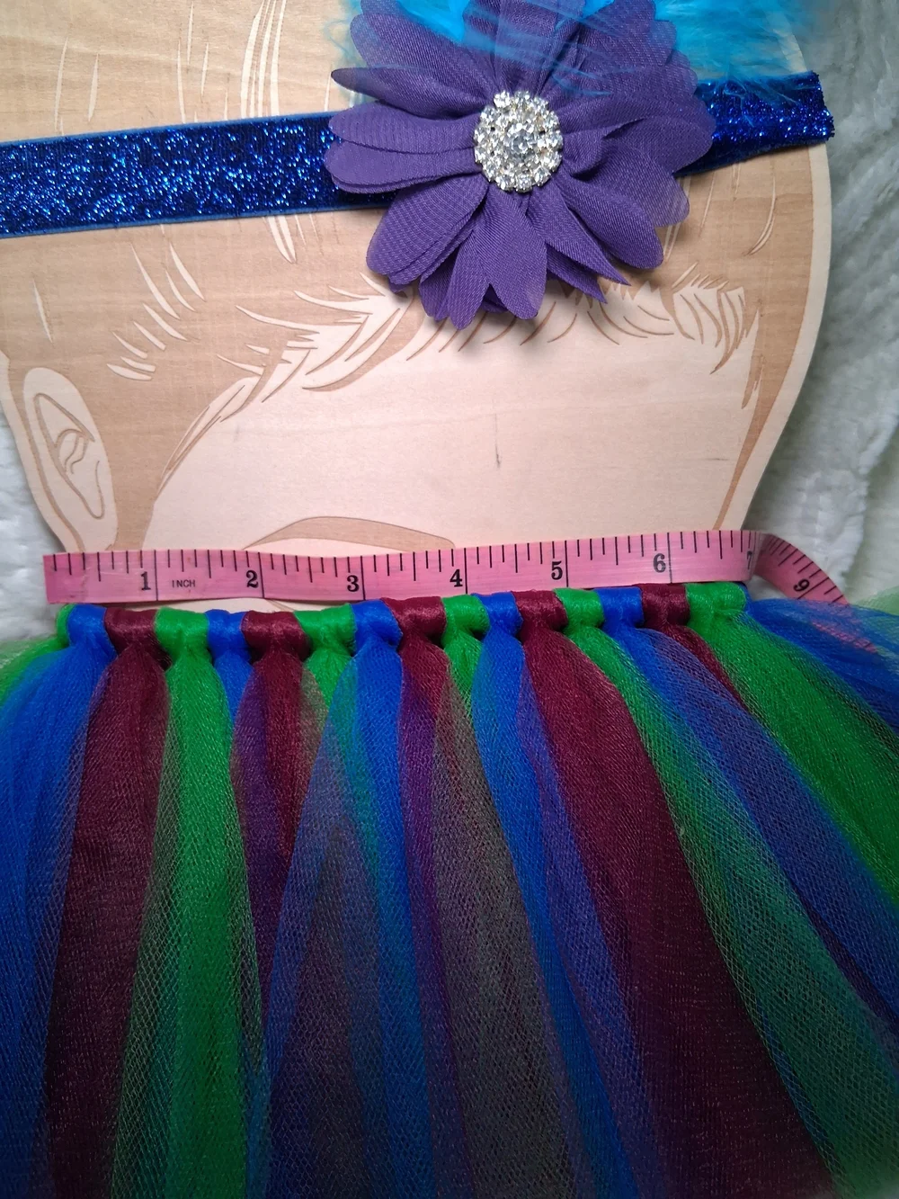 Girls Blue Feather Headband with Multicolor Tutu Skirt Costume